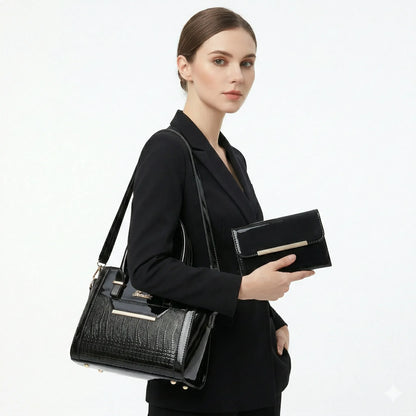 Handbag and Wallet Set in Genuine Leather - Croc