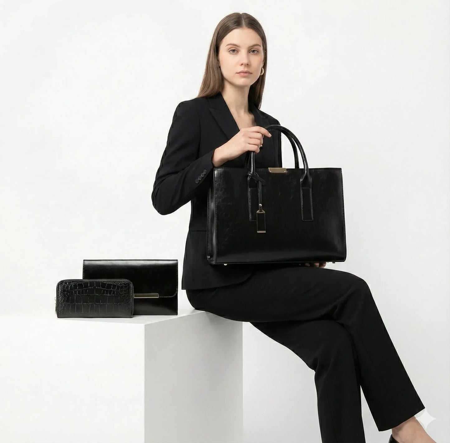 Genuine Leather Set Handbag + 2 Wallets - Zayna