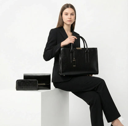 Genuine Leather Set Handbag + 2 Wallets - Zayna