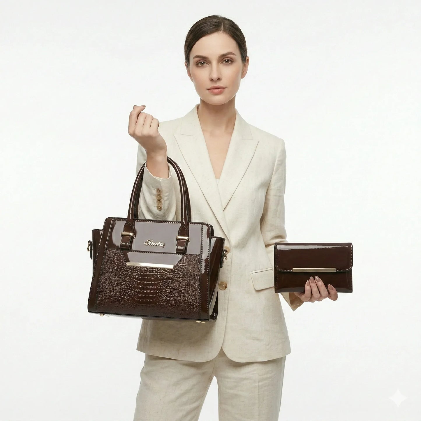 Handbag and Wallet Set in Genuine Leather - Croc